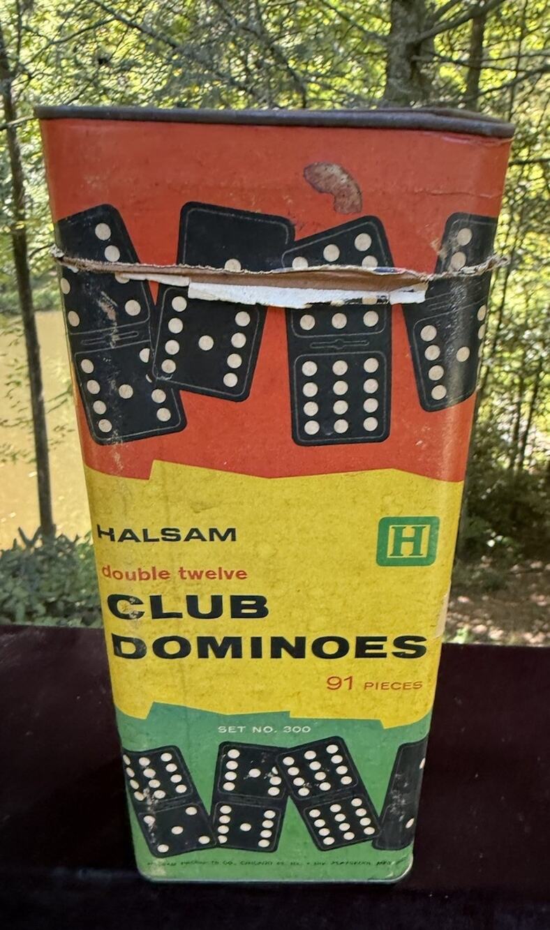 Vintage 1950’s Halsam Double Nine Club Dominoes In Box Set #300